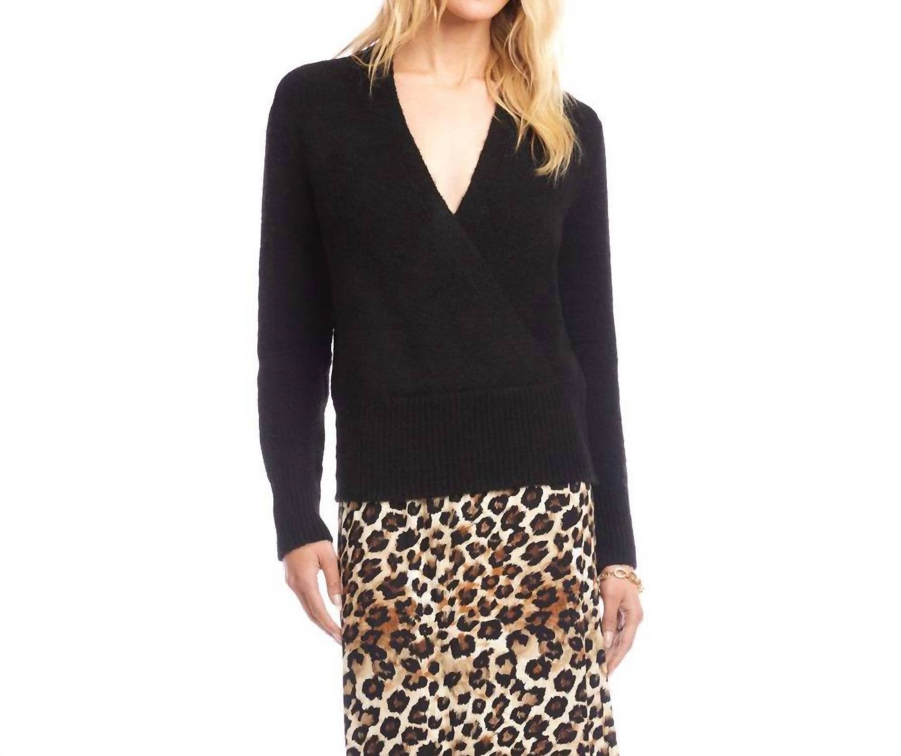 Karen Kane Wrap Sweater in black - women's sweater