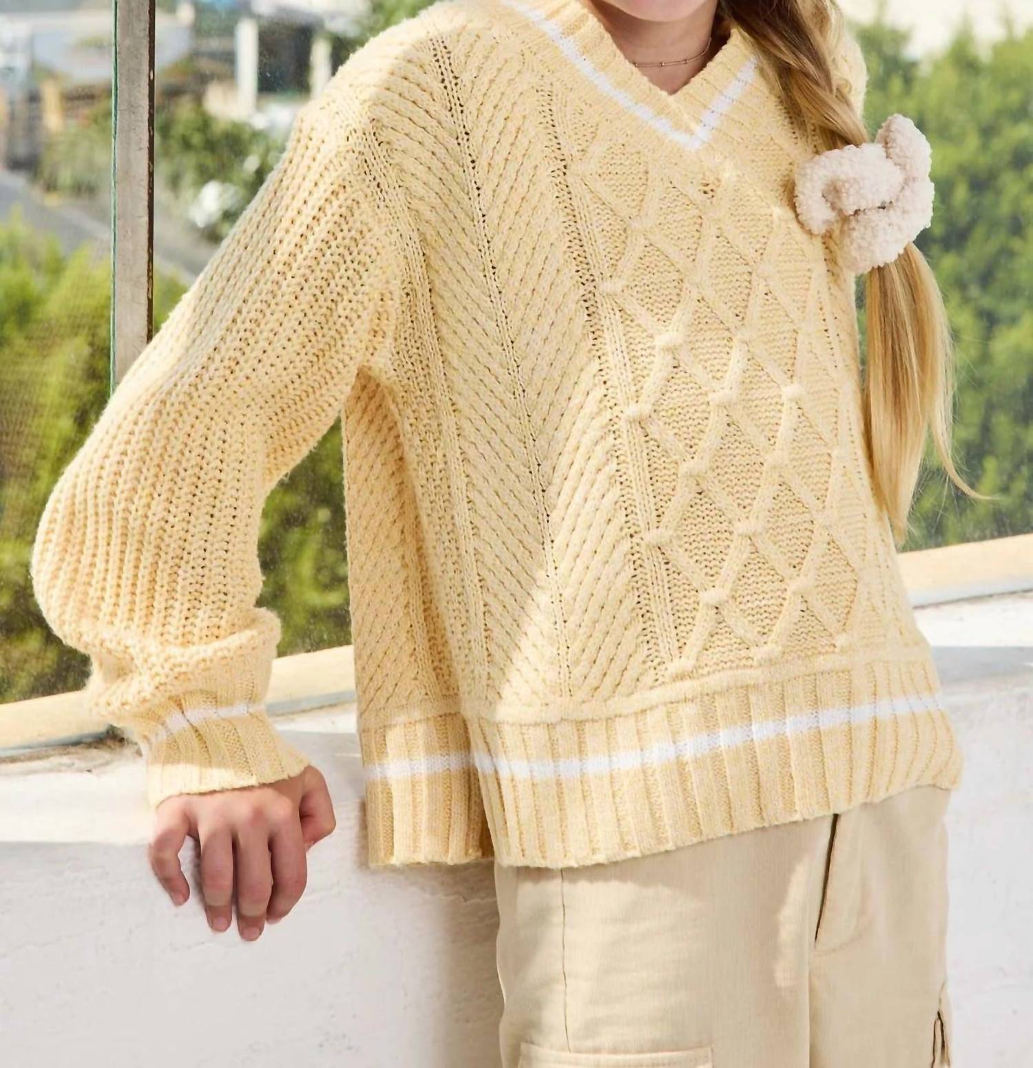 Hayden Girls Girl's Textured Pattern Sweater in yellow - kids' sweater