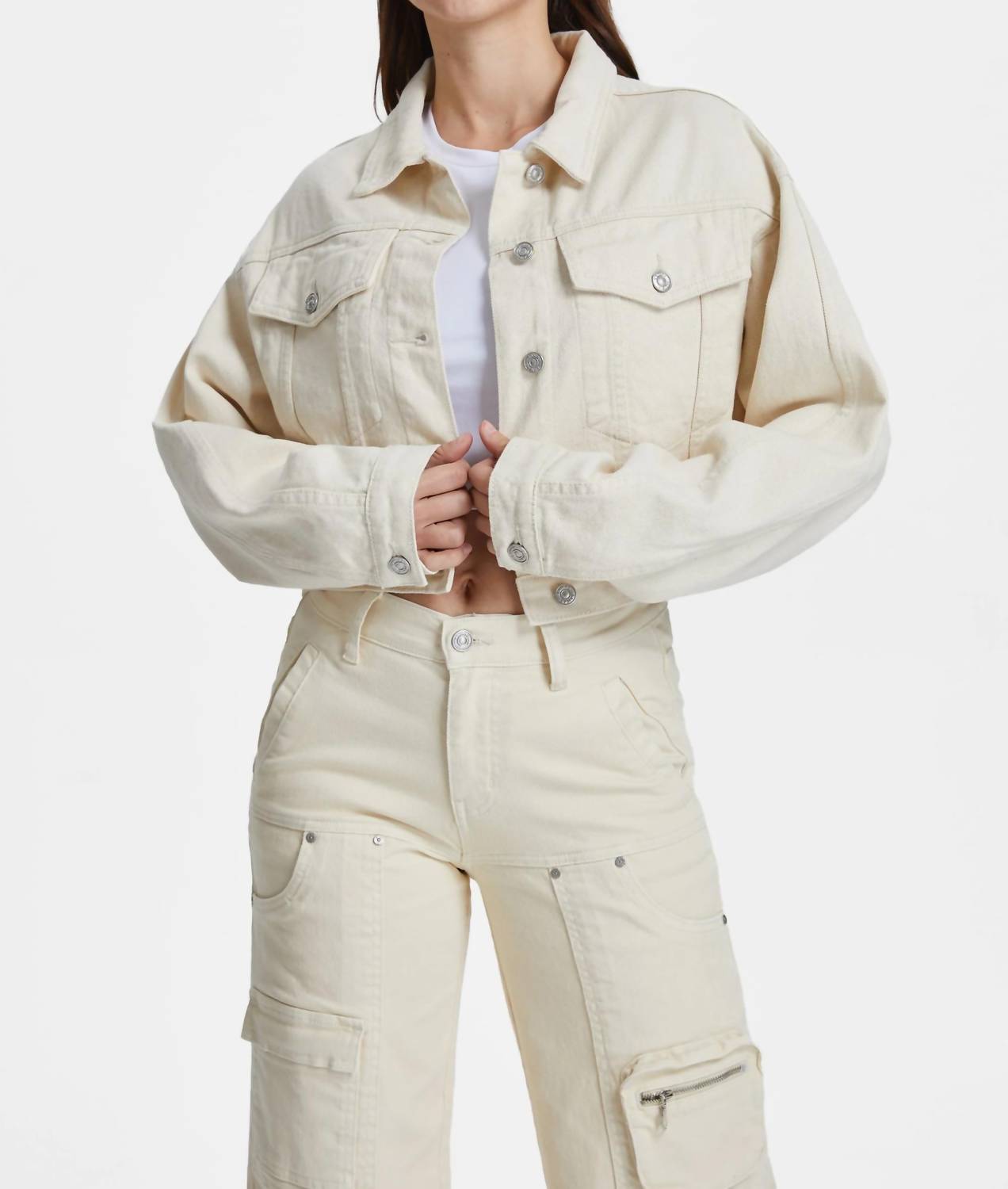 Bayeas - Cropped Long Sleeve Denim Jacket