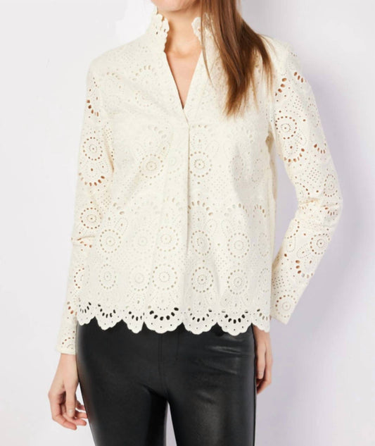Sail To Sable - Eyelet Scalloped Hem Top
