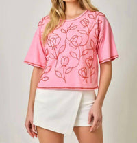 Mystree - Floral Beaded Relaxed T-shirt