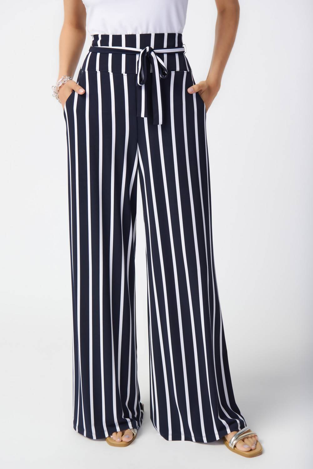 Joseph Ribkoff - Striped Silky Knit Wide-Leg Pants