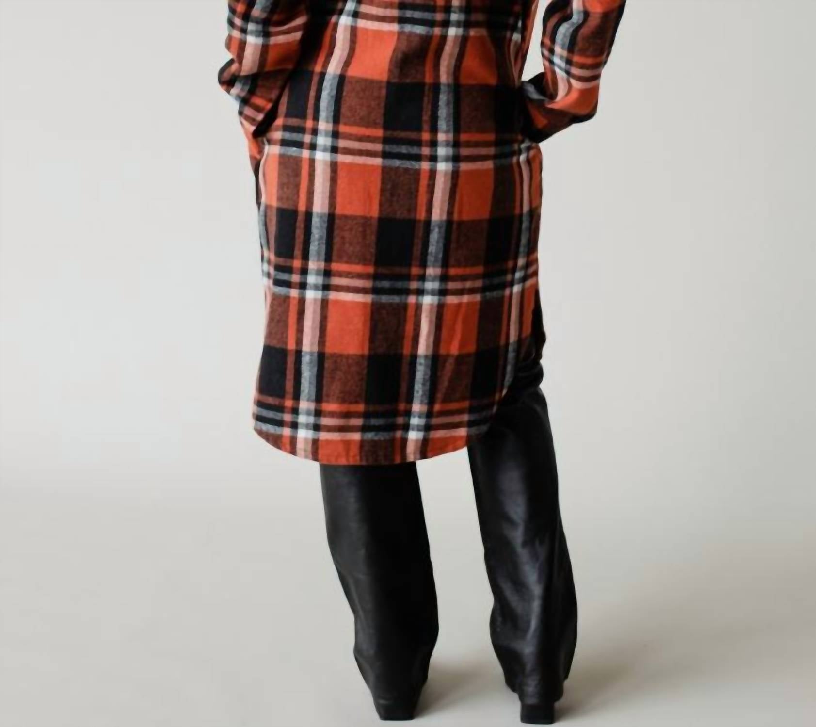Panache Apparel Selina Long Flannel Shirt in rust multicolor - women's shirt - alternate view