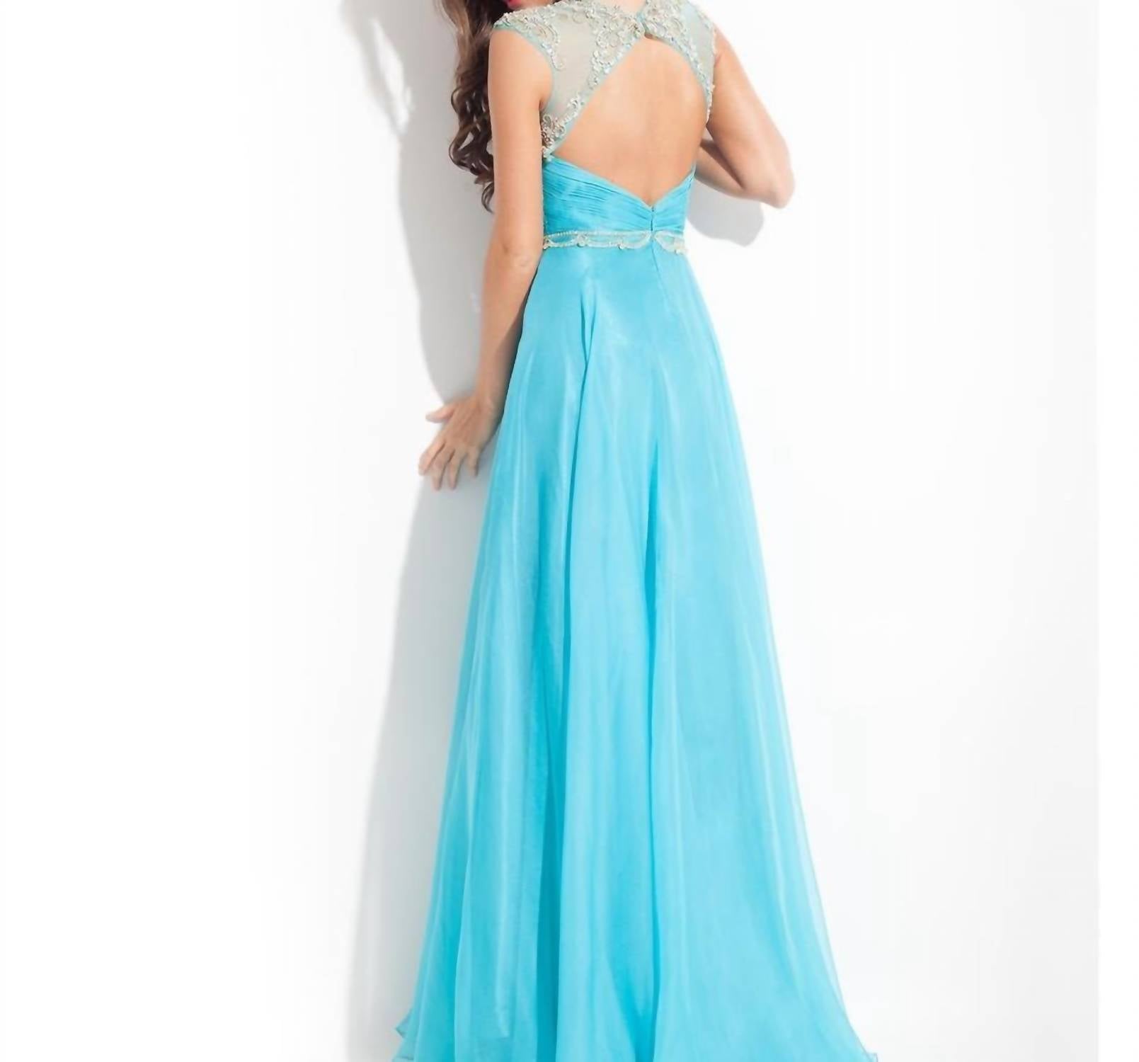 Rachel Allan - Beaded High Mesh Neckline Chiffon Gown