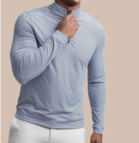 SOUTHERN TIDE Cruiser Micro Stripe Quarter Zip Top in heather navy - men's long sleeve top