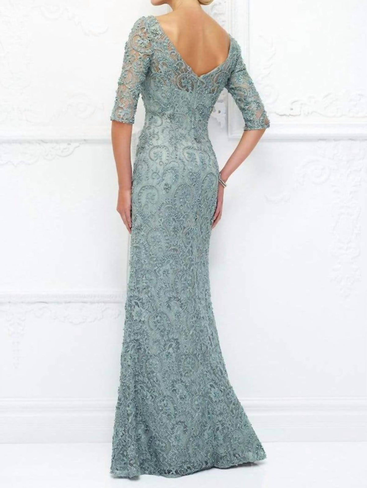 Ivonne D - Beaded Lace Illusion Bateau Tulle Gown