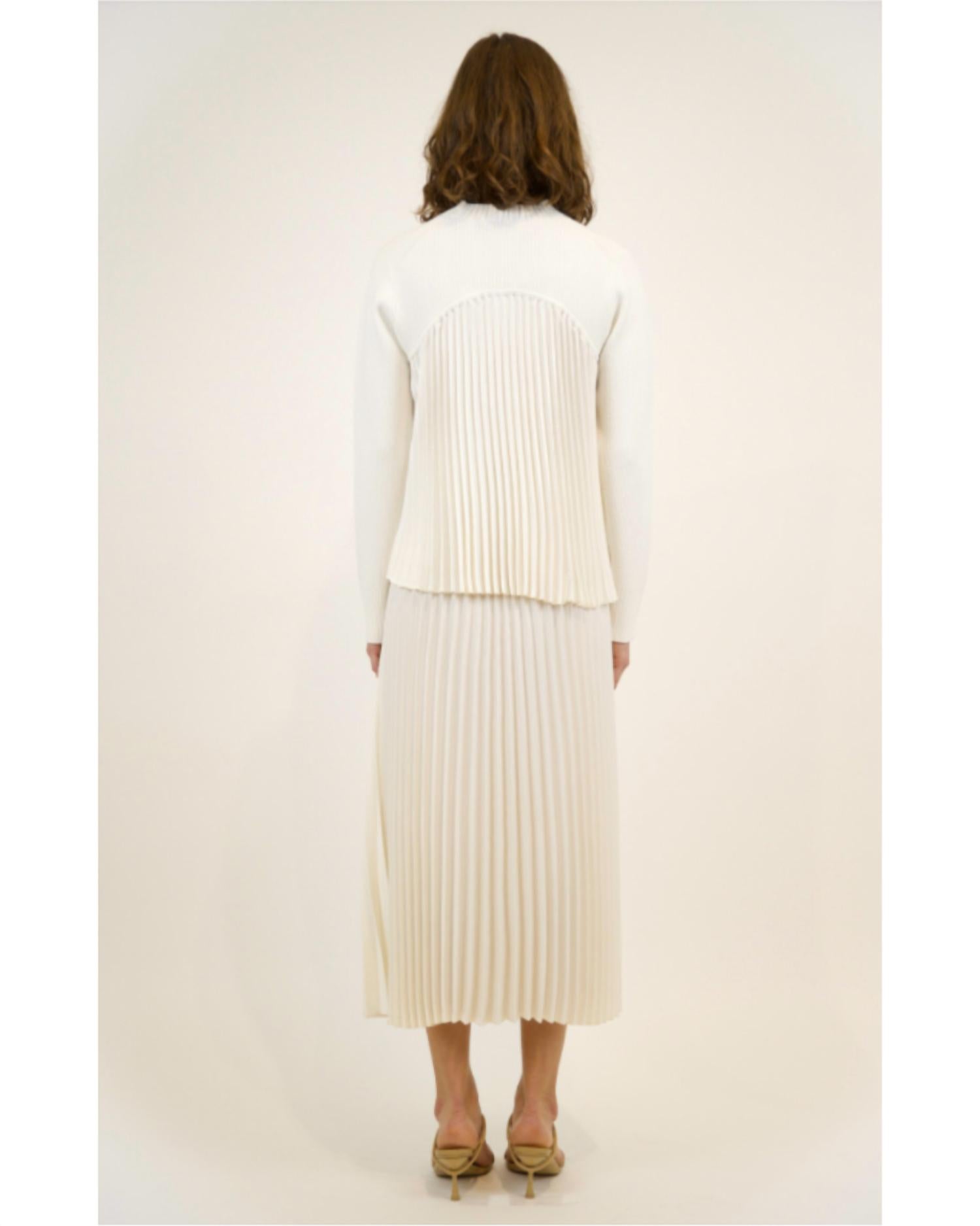 SIMKHAI Valor Midi Chevron Pleated Skirt in ivory - women's skirt - detail view