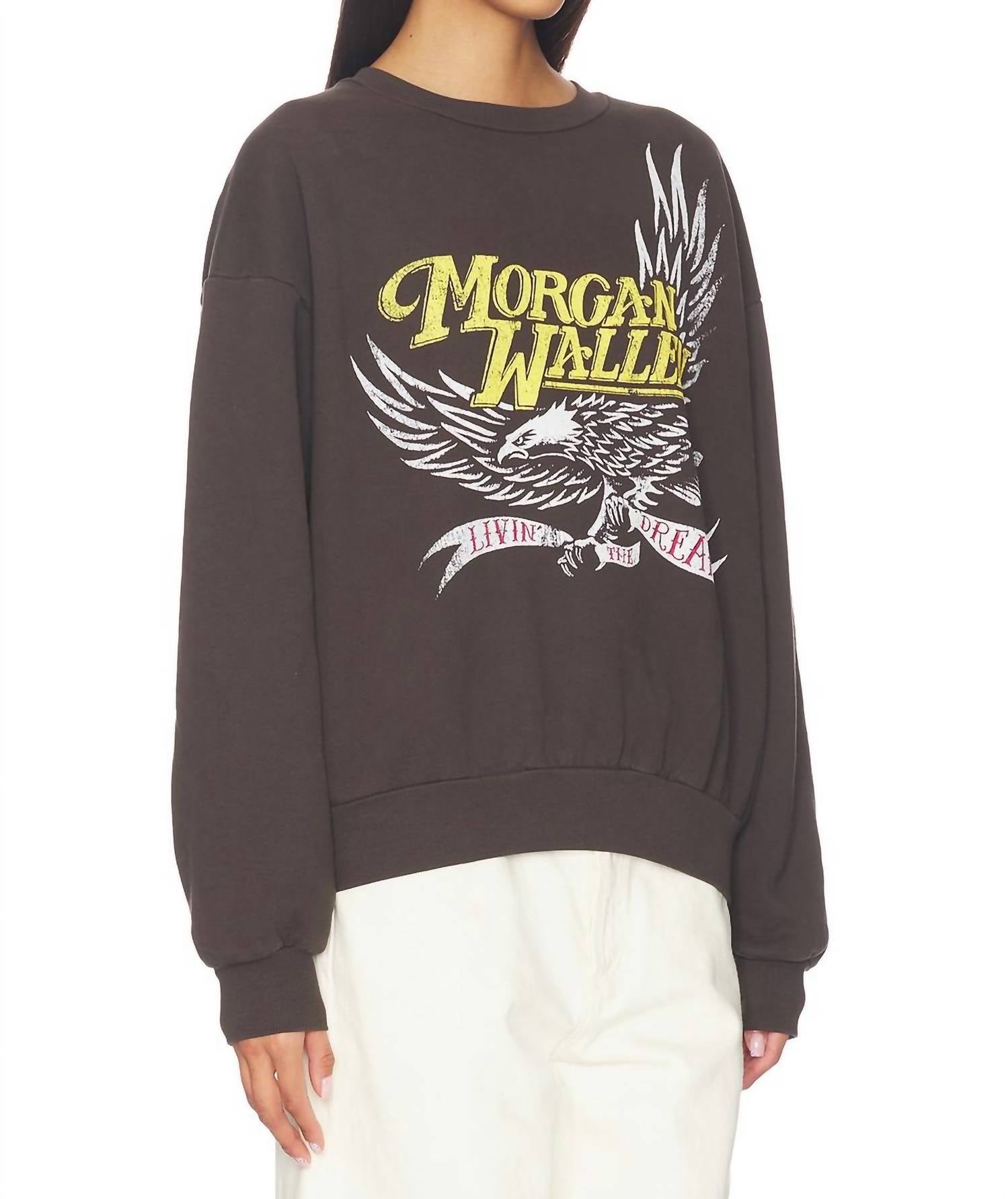 DAYDREAMER Women's Morgan Wallen Classic Eagle Oversized Crew Sweatshirt in washed black - women's top - view 4