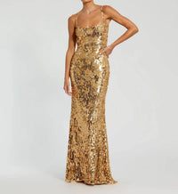 MAC DUGGAL Brittany Long Formal Prom Dress in gold - women's dress