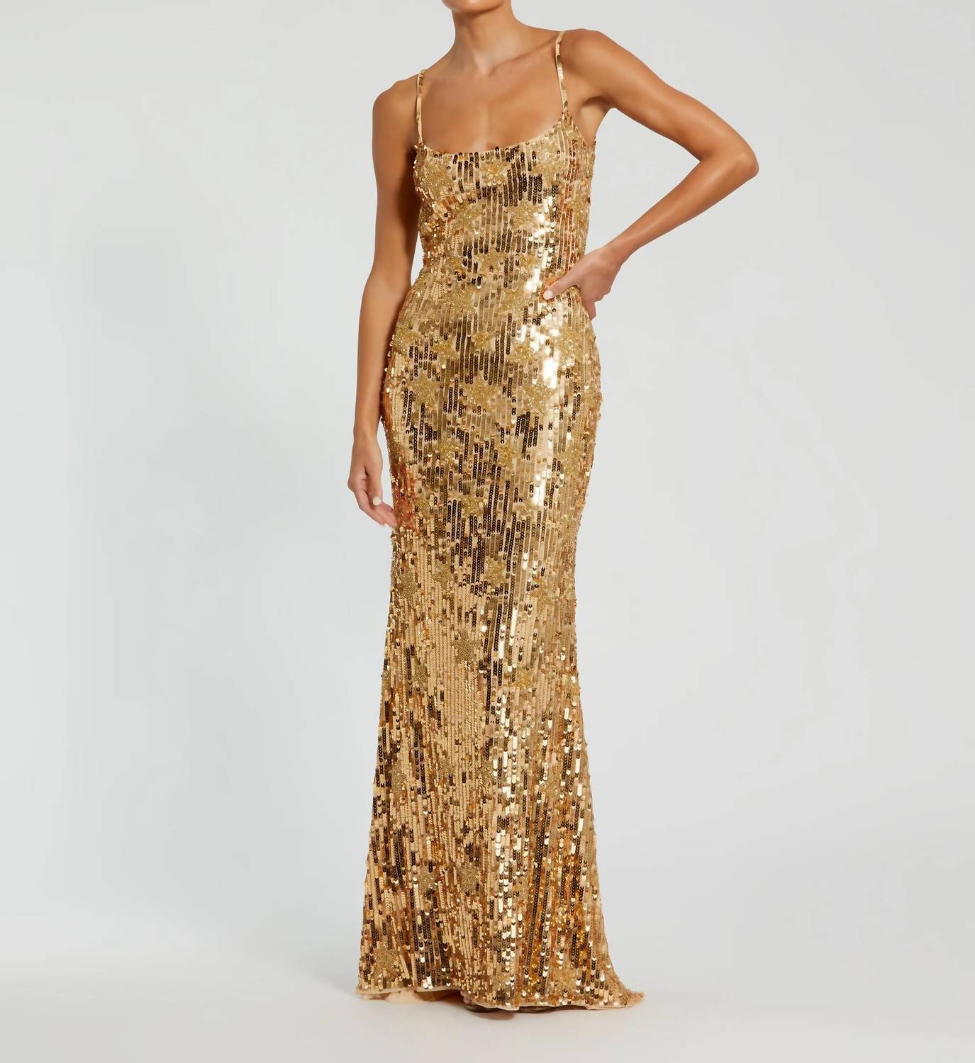 MAC DUGGAL Brittany Long Formal Prom Dress in gold - women's dress