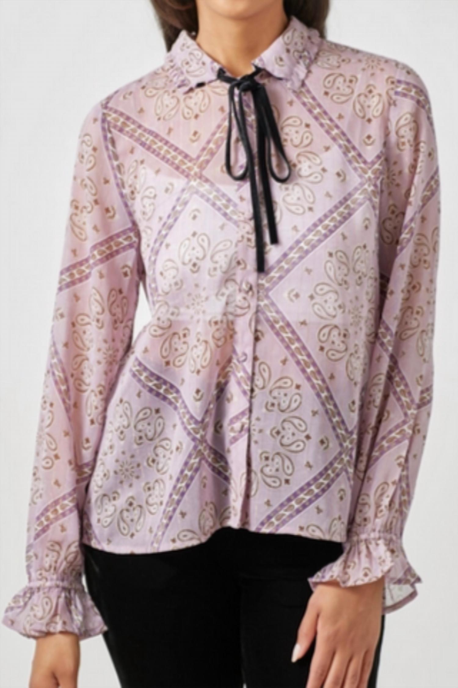 mystree Women's Tie Neck Blouse in lavander - women's blouse