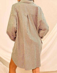 Main Strip - Collar Neck Stripe Print Shirt Mini Dress