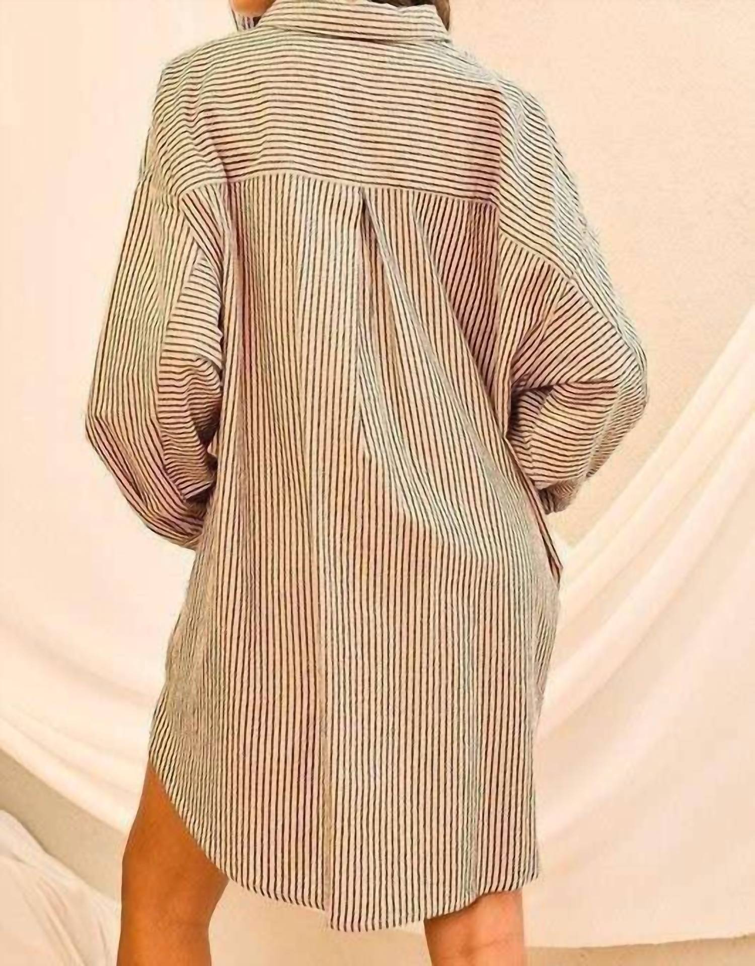 Main Strip - Collar Neck Stripe Print Shirt Mini Dress