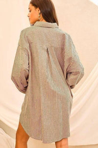 Main Strip - Collar Neck Stripe Print Shirt Mini Dress