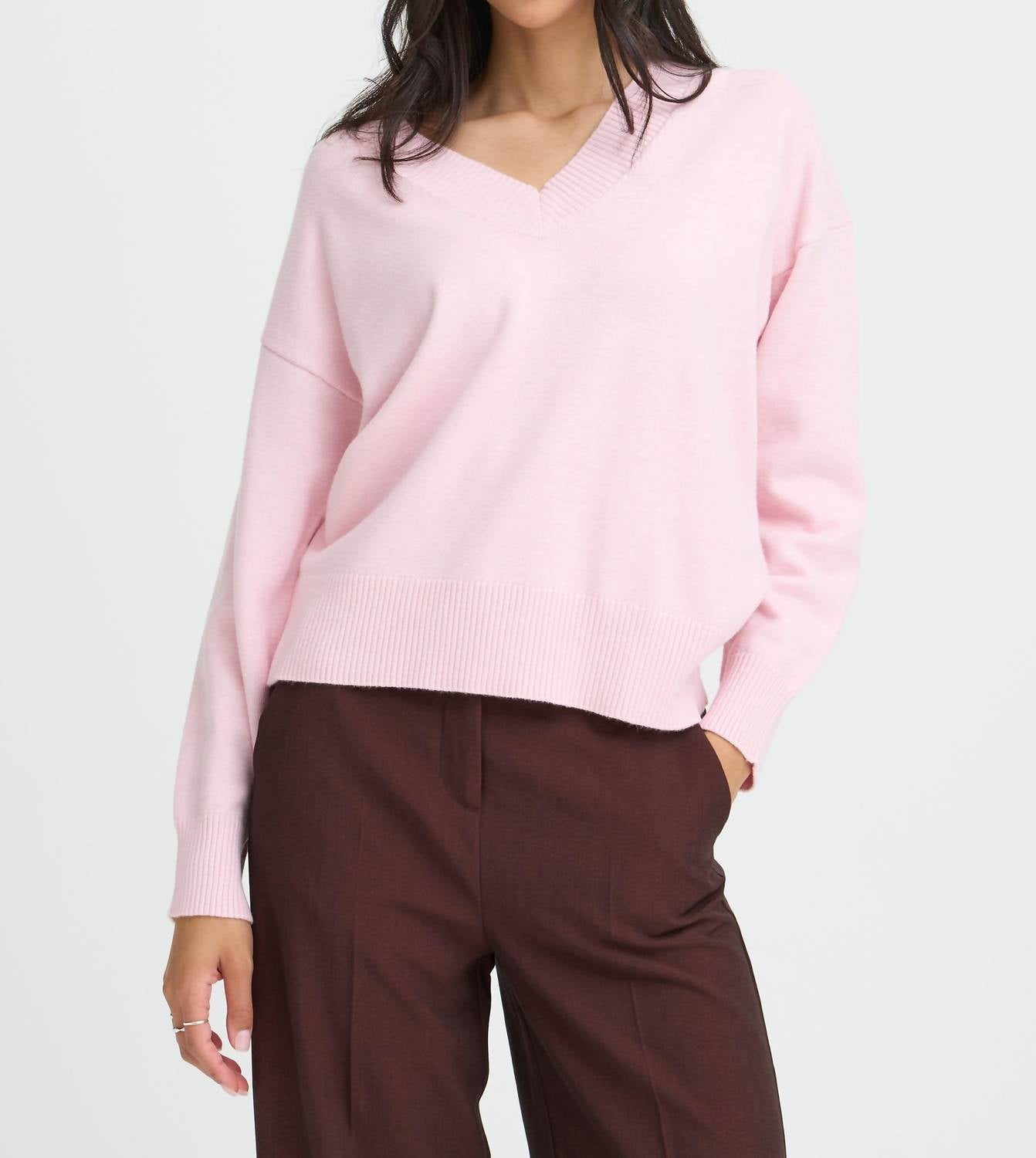 b.young Manina V-neck Sweater in hot pink - women's sweater