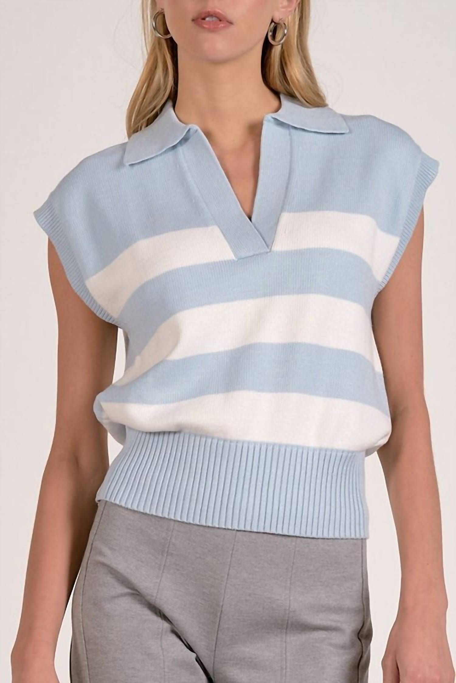 ELAN Porter Stripe Sweater Vest in blue - women's sweater