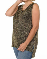 Zenana - Mineral Wash Tank Top With Side-slit - Plus