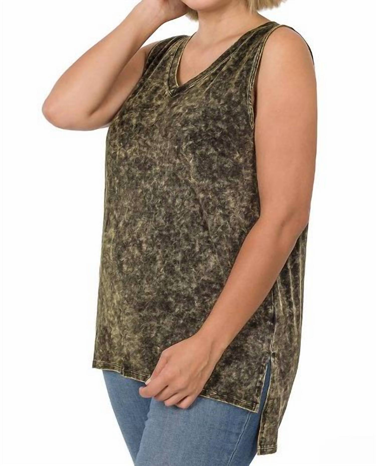 Zenana - Mineral Wash Tank Top With Side-slit - Plus