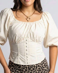 Heyson Jezebel Corset Top in ecru - women's shirt - detail view