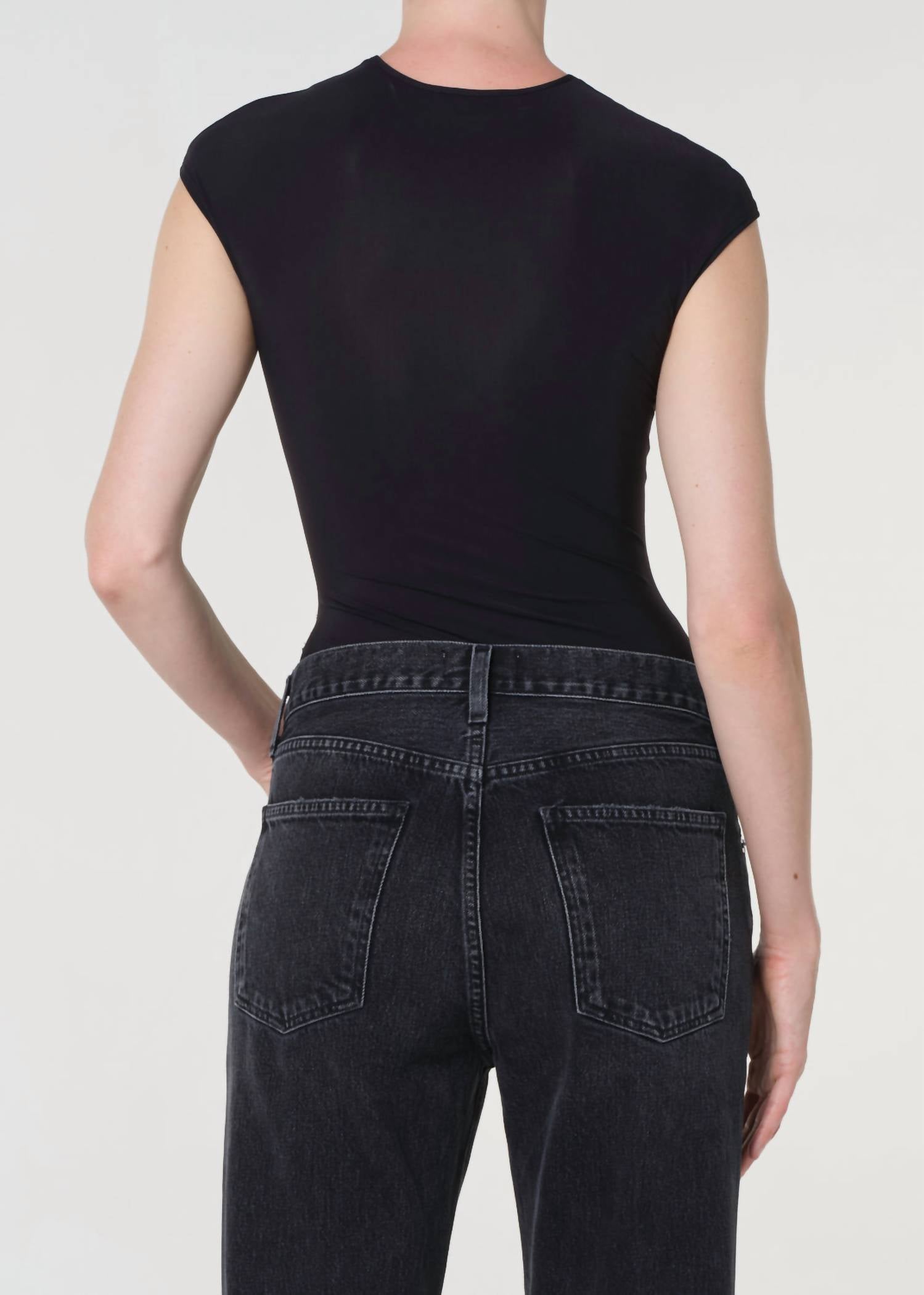 AGOLDE Nadia Fitted Bodysuit in black - women's shirt - alternate view