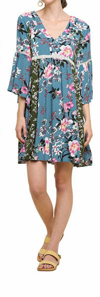 Umgee - Multi Floral Bell Sleeve Mini Dress