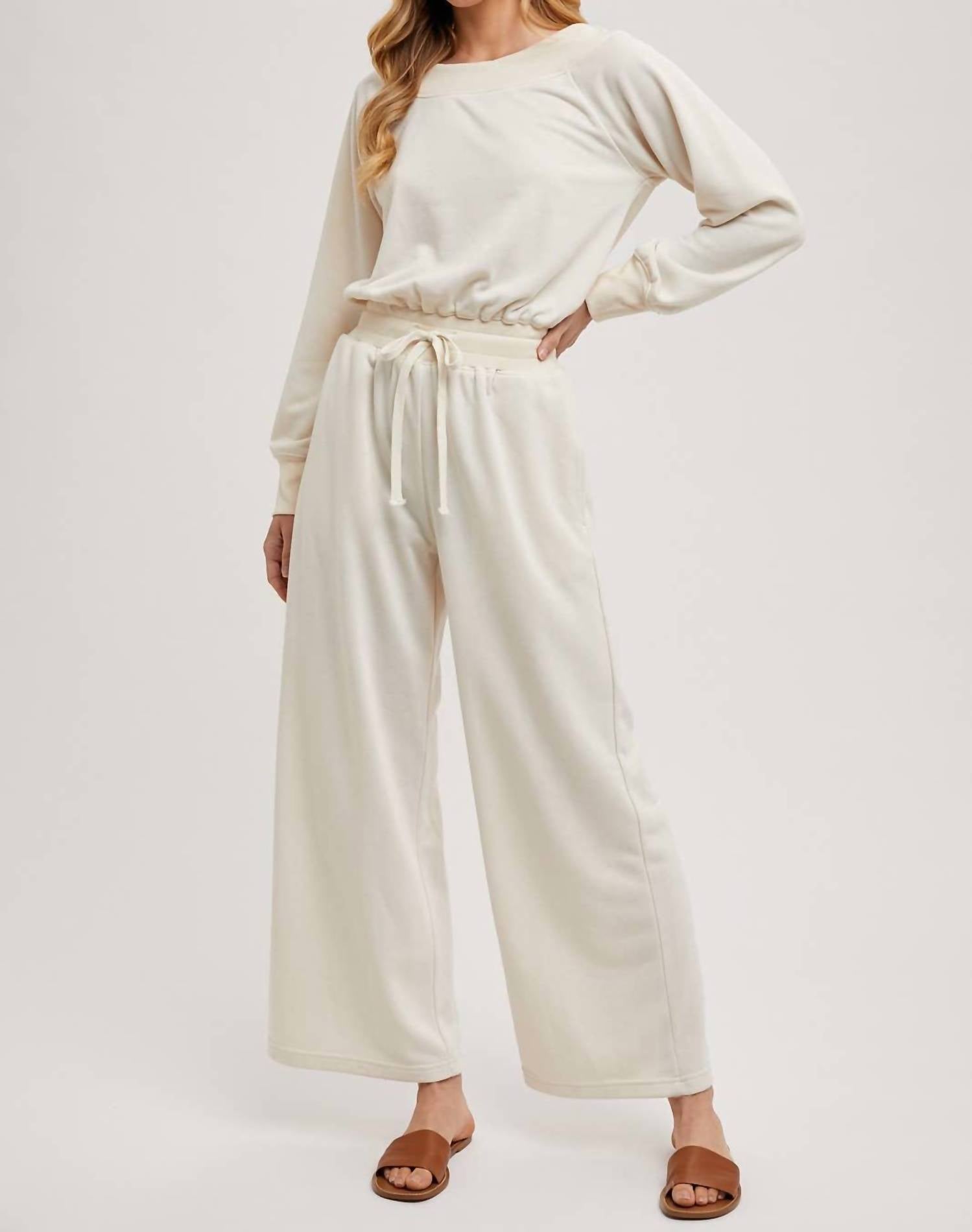 Bluivy - Wide Neck Off The Shoulder Knit Jumpsuit