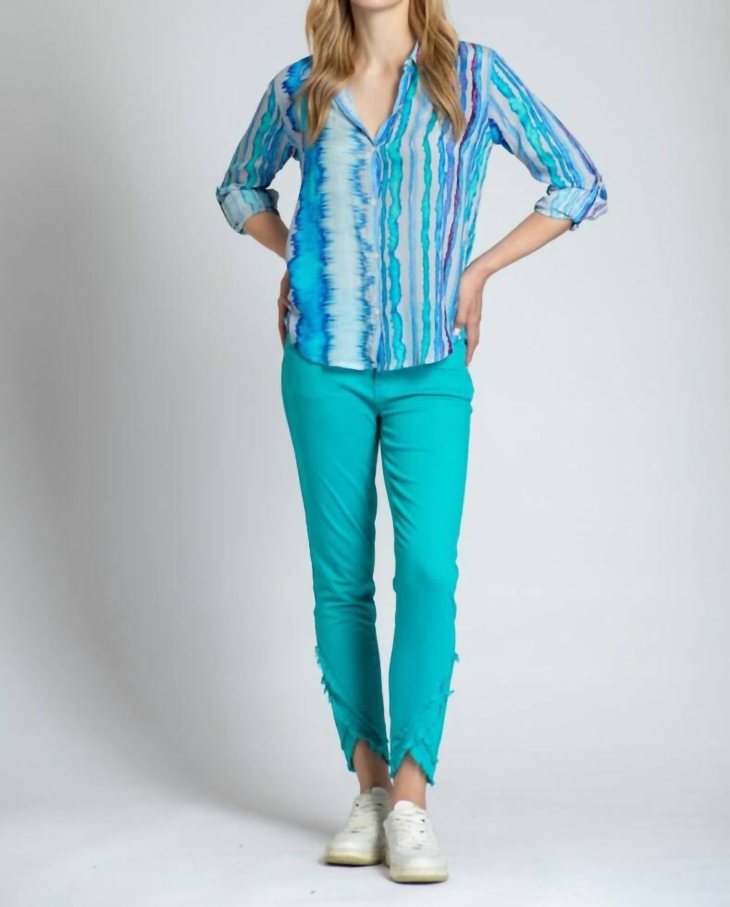 Apny - Roll Sleeve Button Up Top