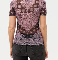 Johnny Was ELEANOR SHORT SLEEVE MESH TEE in tularose black - women's t-shirt - detail view