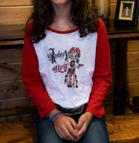 Red Barn Girls Rodeo 1947 Baseball Tee in white red - kids' long sleeve top