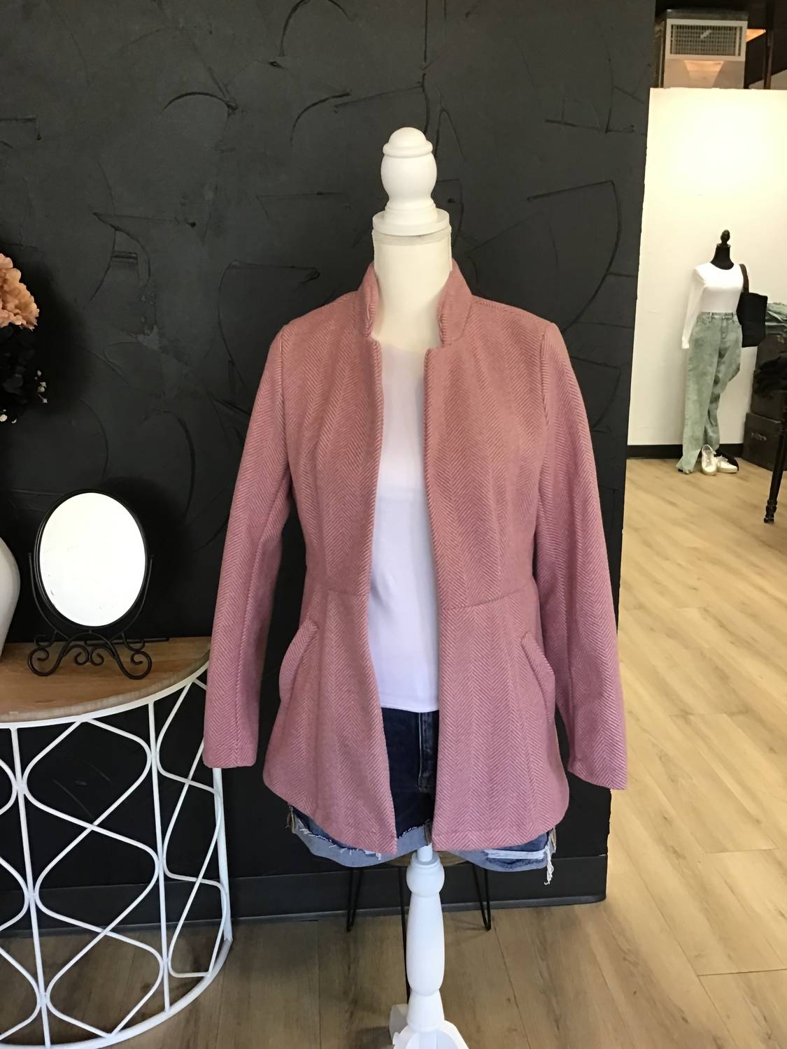 UNISHE Women's Open Front Jacquard Blazer in pink - women's jacket