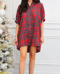 Day + Moon - Holiday Spirit Plaid Shirt Dress