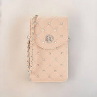Badgley Mischka - Women's Diamond Quilted Studded Pearls Crossbody Phone Case
