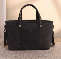 Trinity Ranch - Women's Genuine Hair On Cowhide Tooled Tote Crossbody Bag