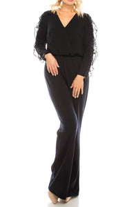 Aidan Mattox - Cross Mesh Sleeve Evening Jumpsuit