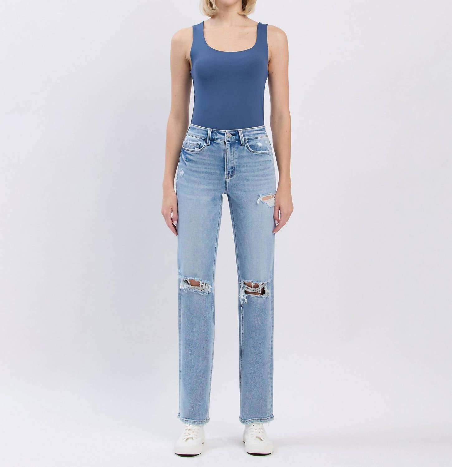 Lovervet - High Rise Distressed Straight Jeans