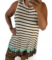 Beeson River - STRIPE LEOPARD TANK DRESS