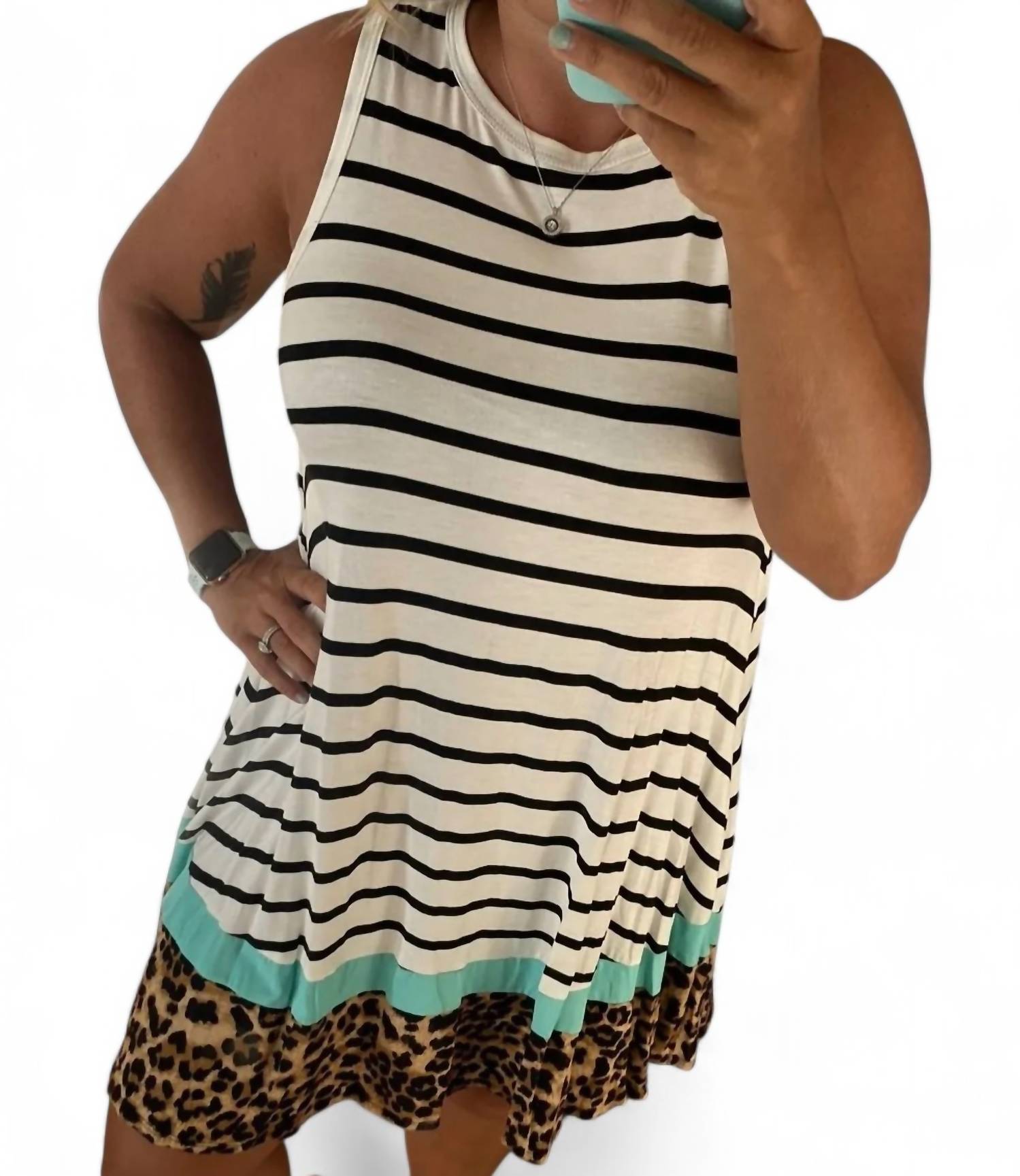 Beeson River - STRIPE LEOPARD TANK DRESS