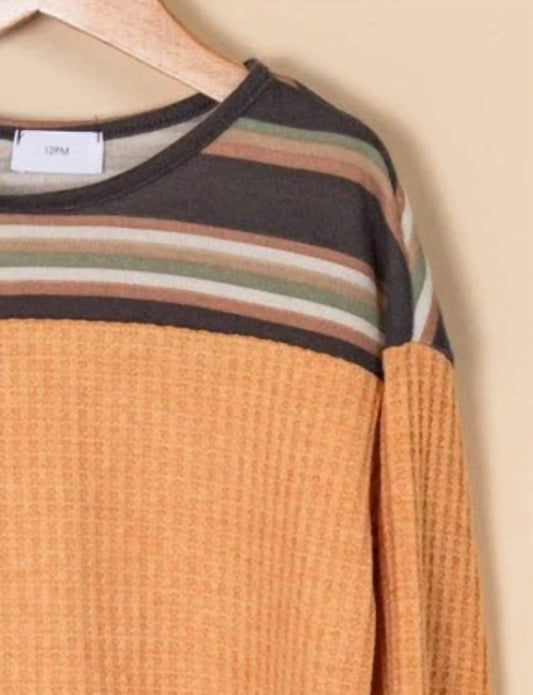 12Pm By Mon Ami - Girls Stripe Waffle Knit Top