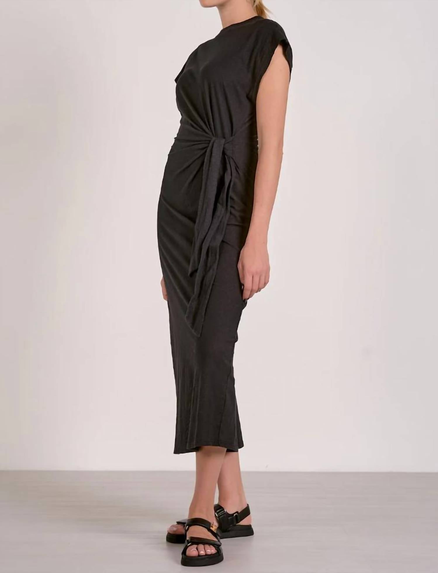 ELAN Cap Sleeve Midi Dress With Side Tie in black - women's dress - alternate view