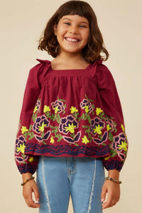 Hayden Girls - Floral Embroidered Ruffled Top