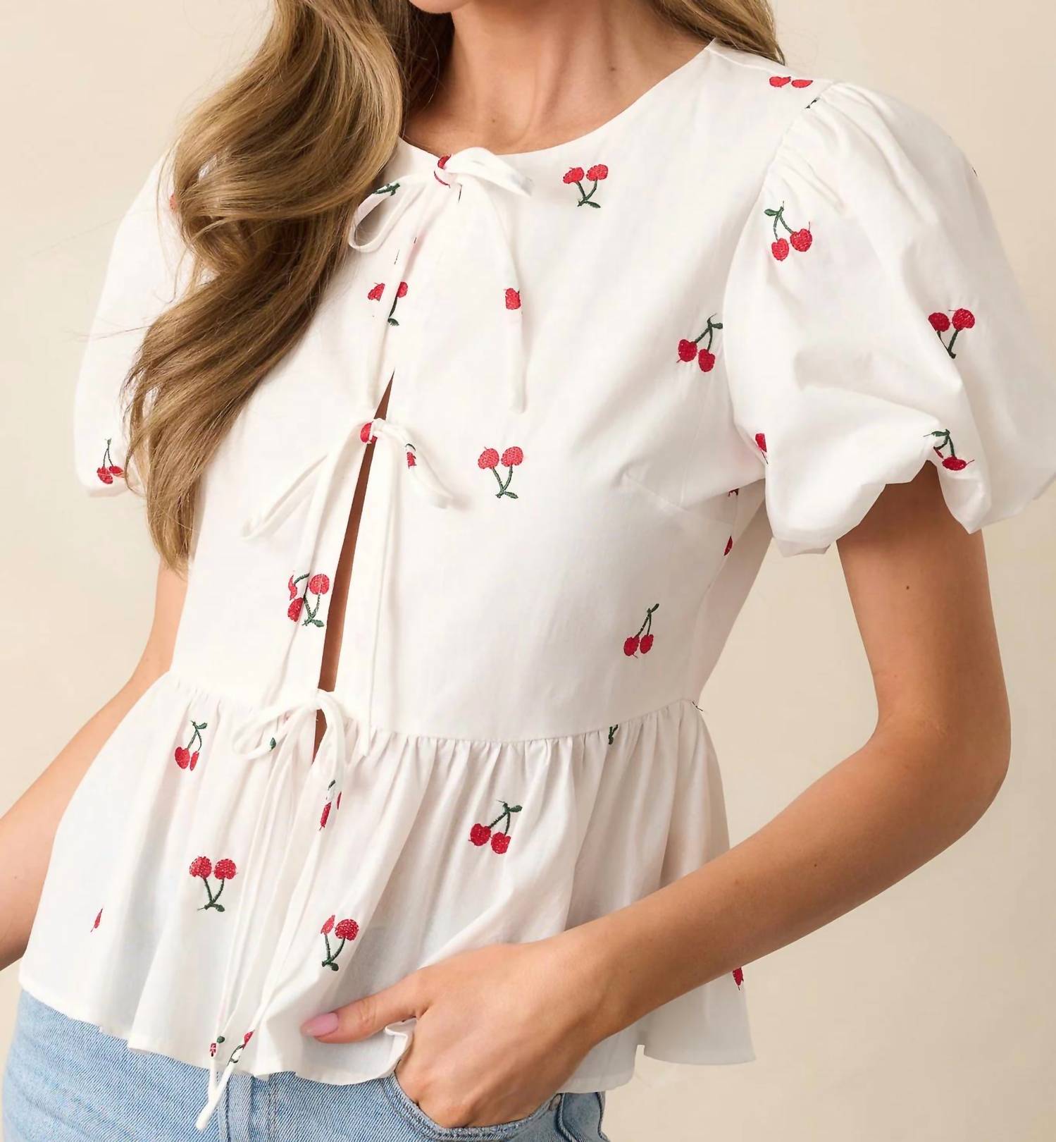 Flying Tomato - Cherry Me Embroidered Cotton Top