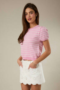 Be Cool - Half Sleeve Crew Neck Puff Sweater Top