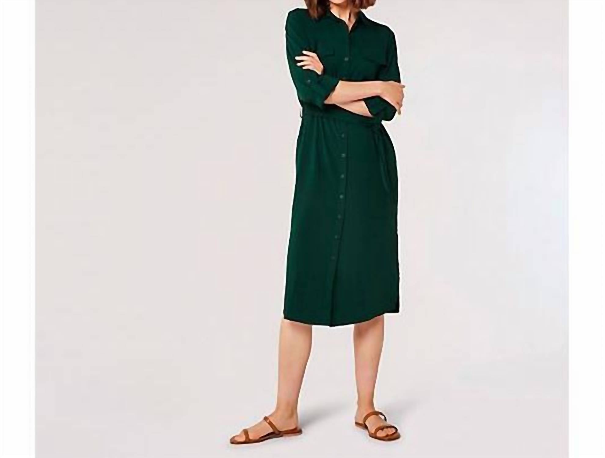 APRICOT Long Sleeve Midi Shirt Dress in green - women's dress