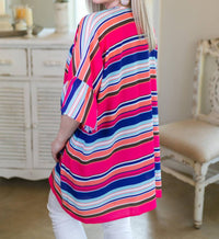 Umgee - Ruffle Sleeve Bright Striped Kimono