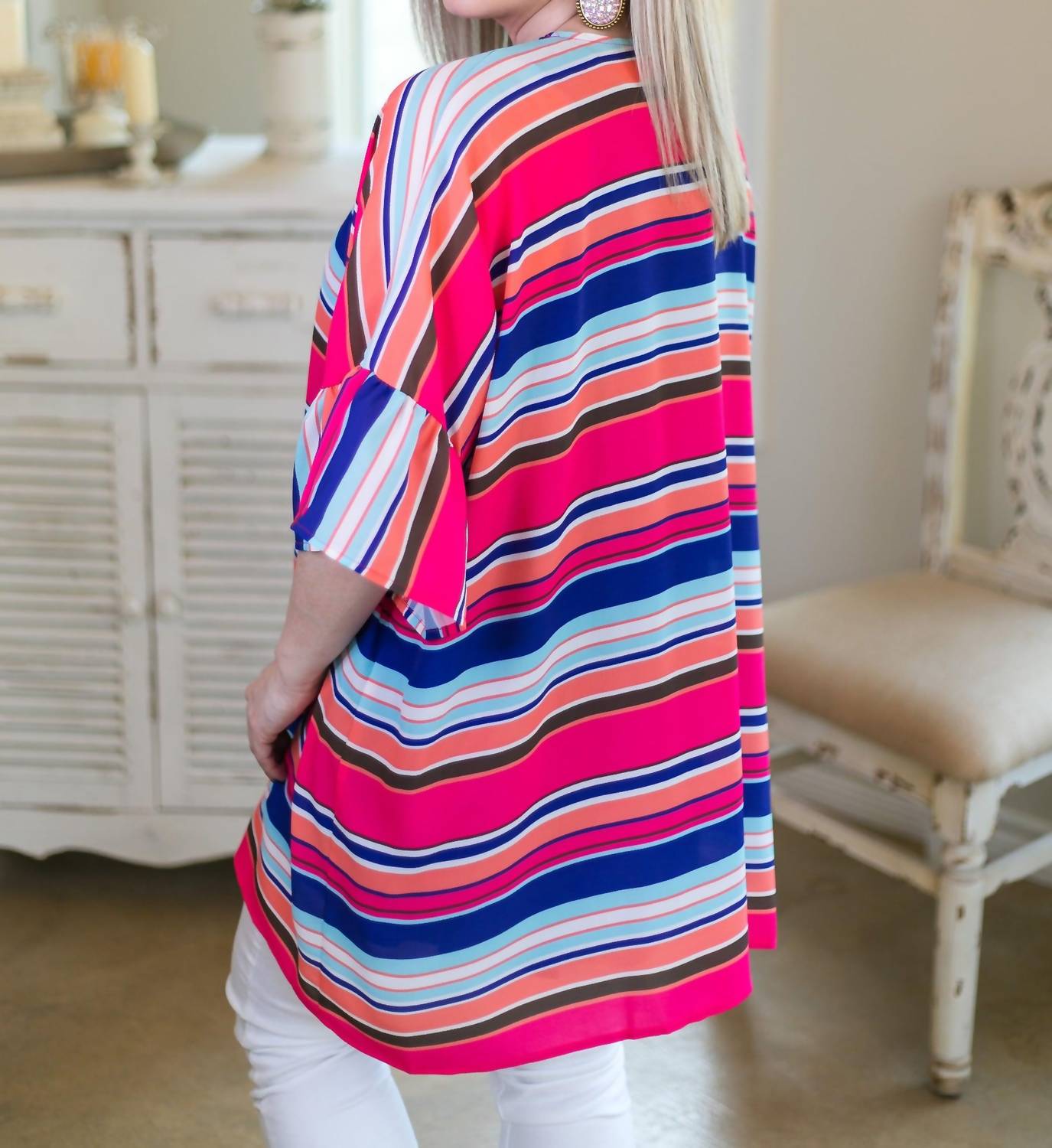 Umgee - Ruffle Sleeve Bright Striped Kimono