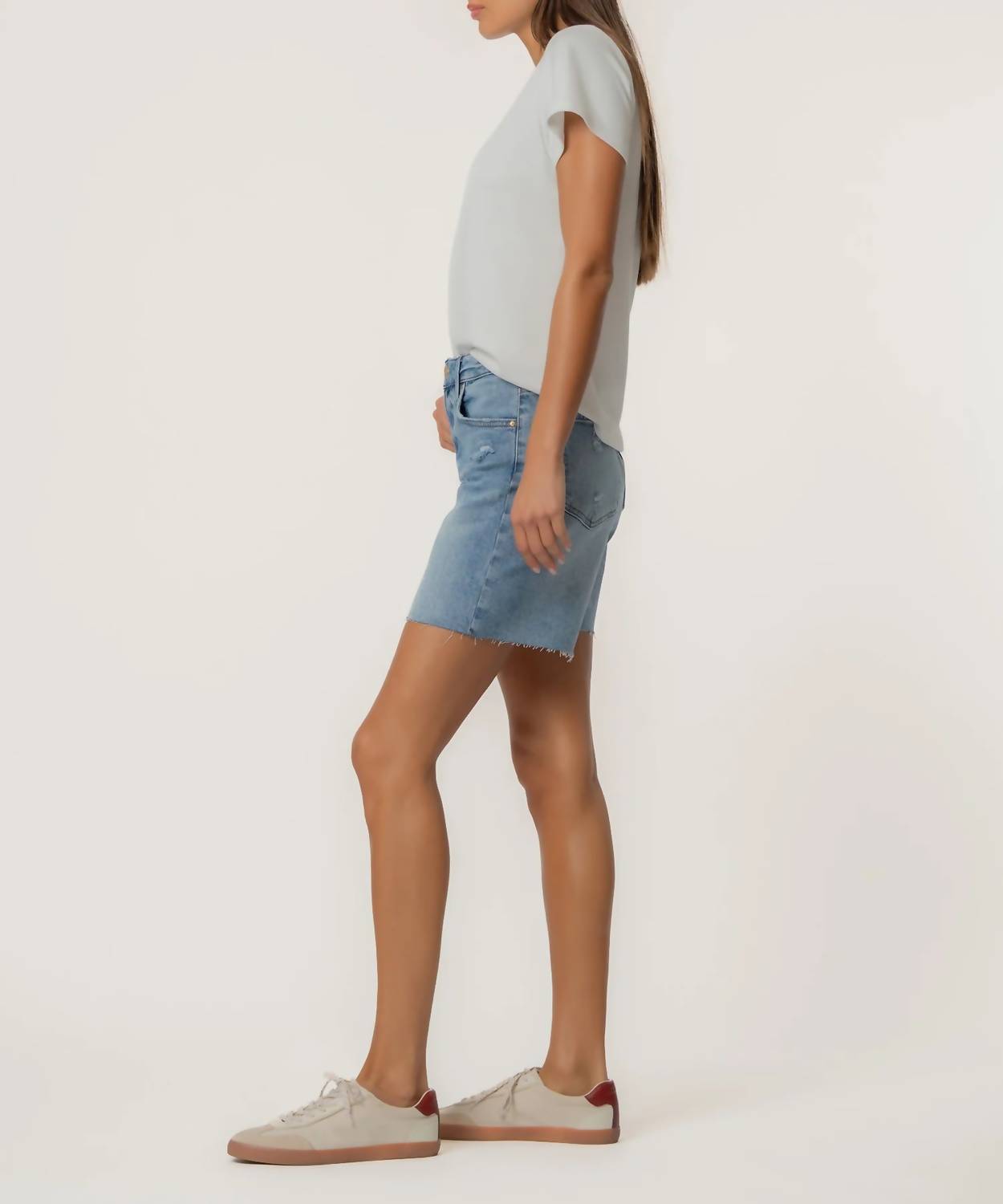 Kut From The Kloth - Hailey High Rise Denim Shorts – Medium Wash Distressed Raw Hem