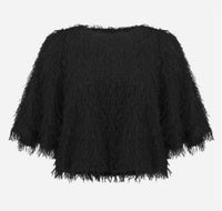 Joseph Ribkoff Short Sleeve Pullover Style Top in black fringe sparkle - women's blouse