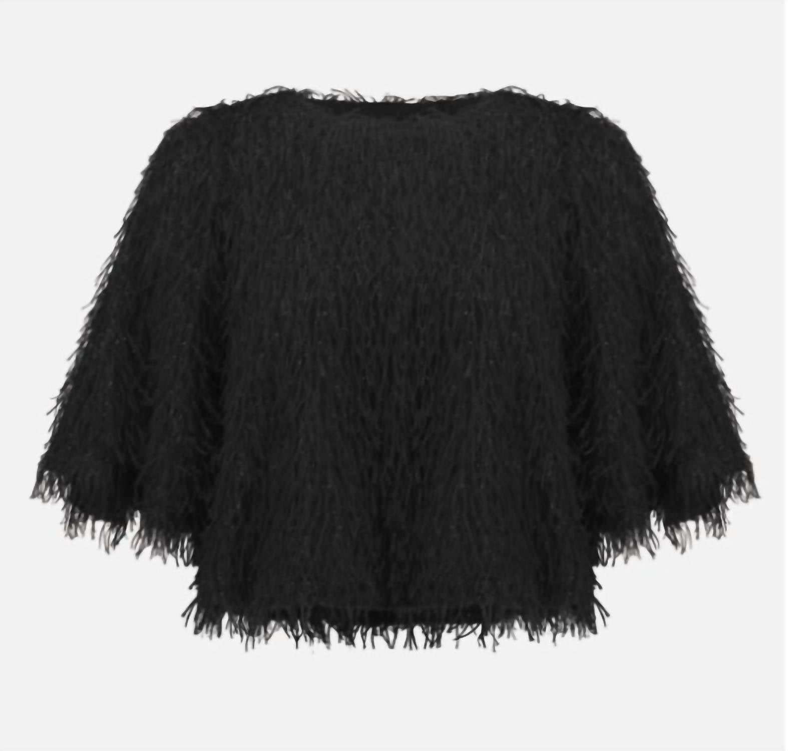 Joseph Ribkoff Short Sleeve Pullover Style Top in black fringe sparkle - women's blouse