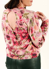 SKIES ARE BLUE Bloom and Blush Sweater in pink floral - women's sweater - detail view