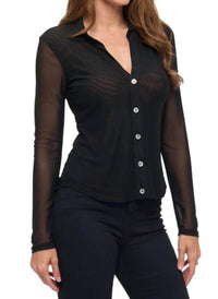 Ariella - Mesh Collared Button Up Top